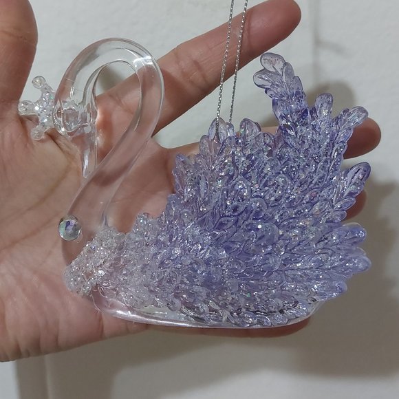 Beautiful Frosted Purple Swan Ornament For Xmas or Any Decorative Purposes Cute - Picture 4 of 5